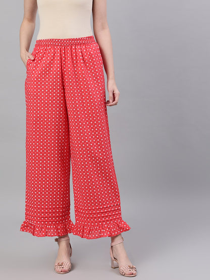 Women's Dusky Pink Polkadot Print Trouser