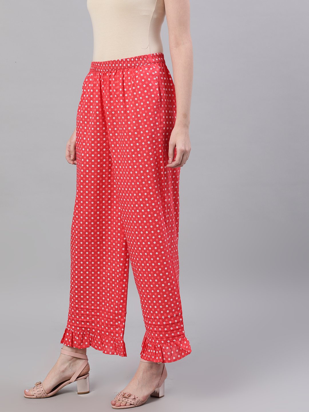 Women's Dusky Pink Polkadot Print Trouser