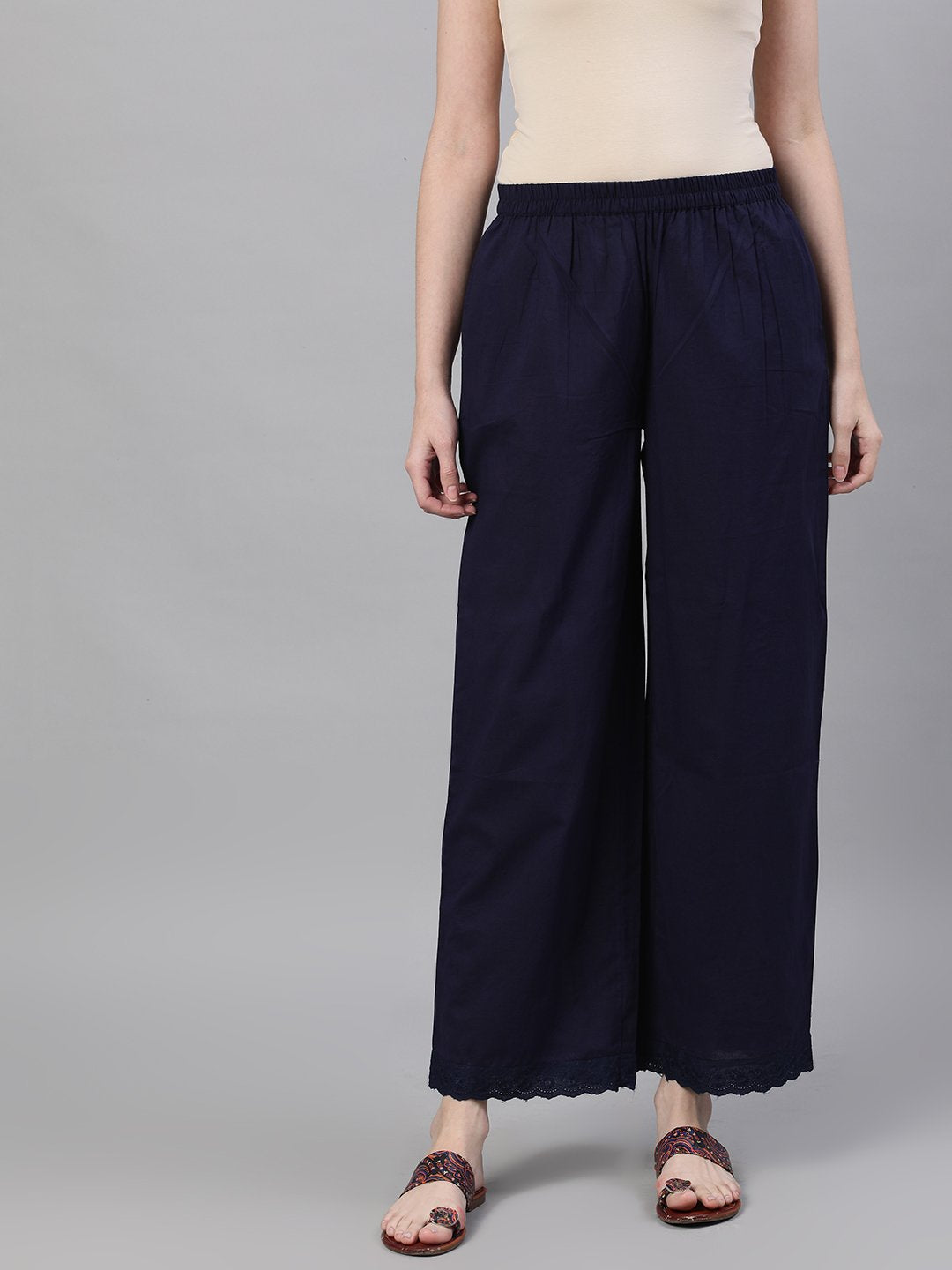 Women's Navy Blue Trouser With Lace Detailing