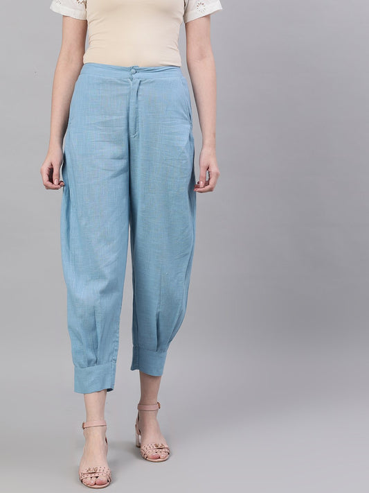 Women's Blue Regular Fit Solid Joggers