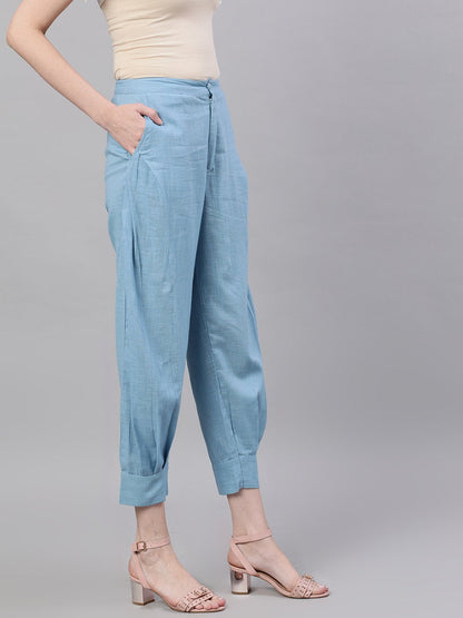 Women's Blue Regular Fit Solid Joggers