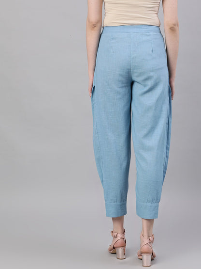 Women's Blue Regular Fit Solid Joggers