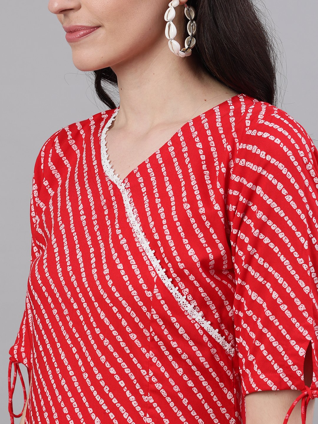 Women's Red Striped Striped V-Neck Viscose Rayon A-Line Dress