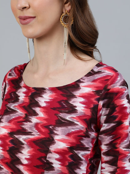 Women's Pink Printed Maxi Dress With Three Quarter Sleeves