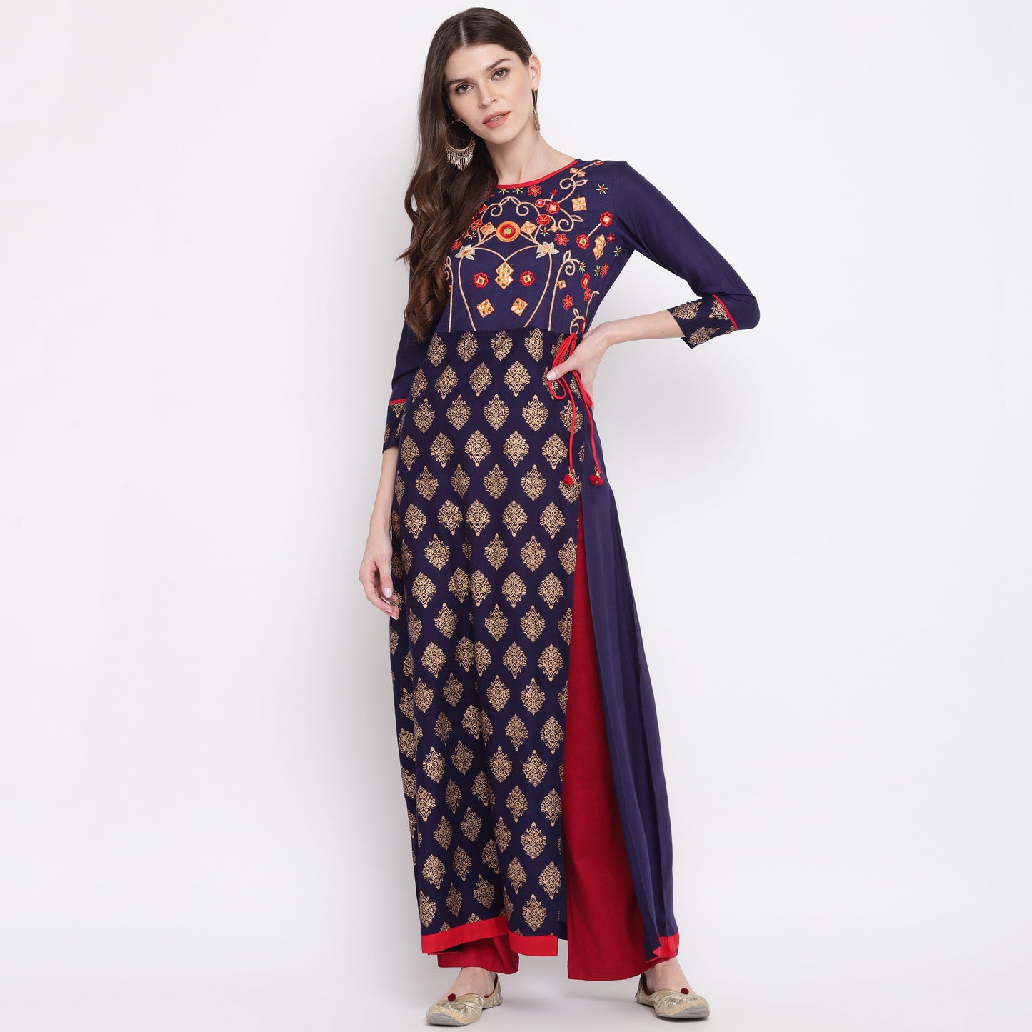 Women's Blue Color Rayon A-Line Kurta Only