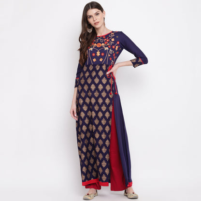 Women's Blue Color Rayon A-Line Kurta Only