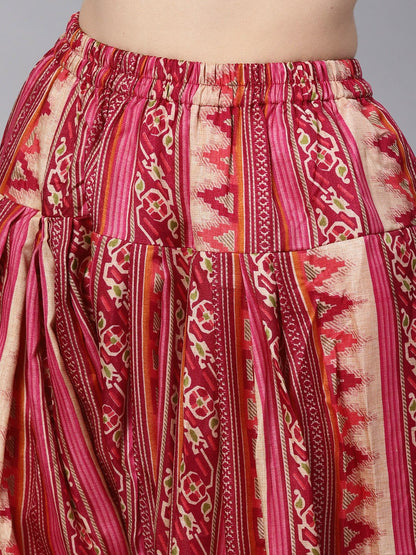 Women's Red Half Sleeve Printed Cotton Kurta With Printed Palazzo And Dupatta
