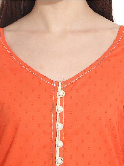 Women's Orange Woven Design A-Line Kurta