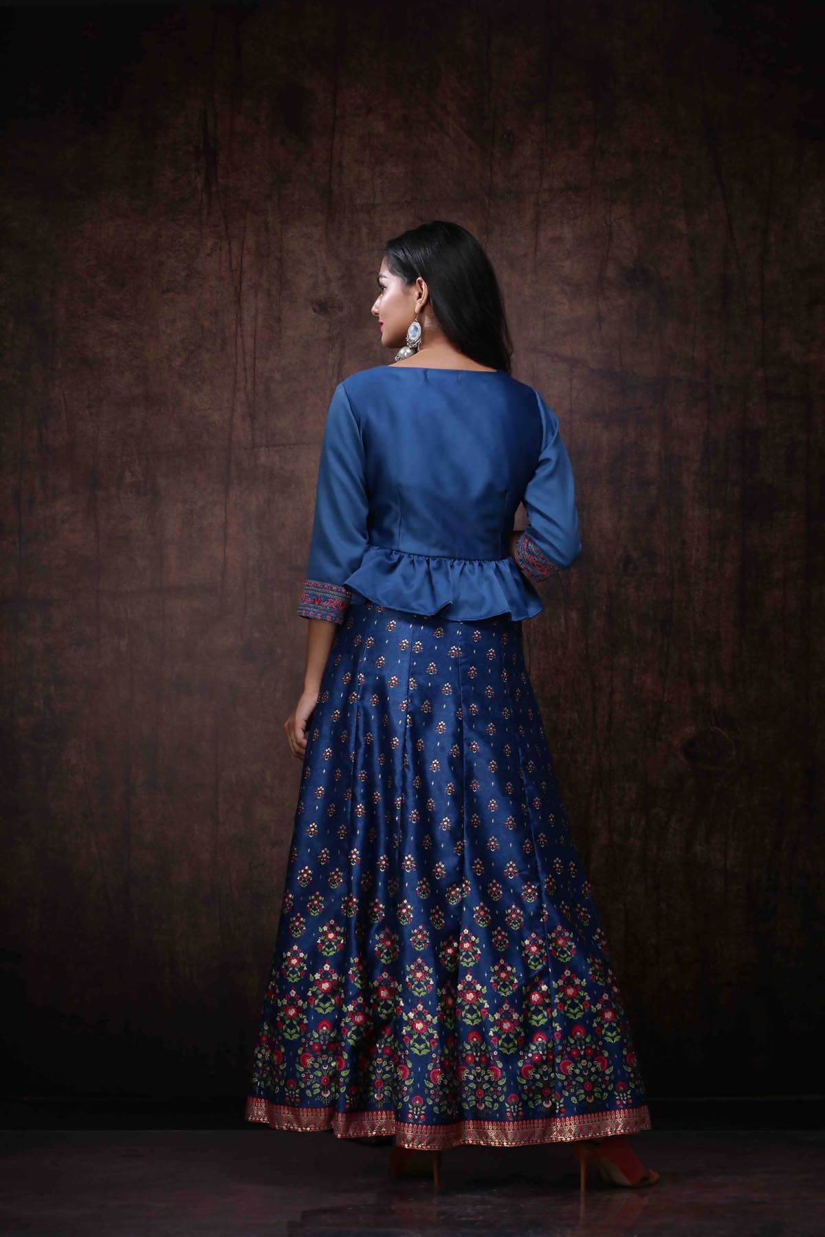 Buy_Women's_Teal_Dull_Satin_Printed_Kalidar_Lehenga_Choli_Set_Online_Trendia