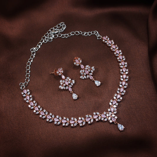 Women's Rose Gold Pink Jewellery Set