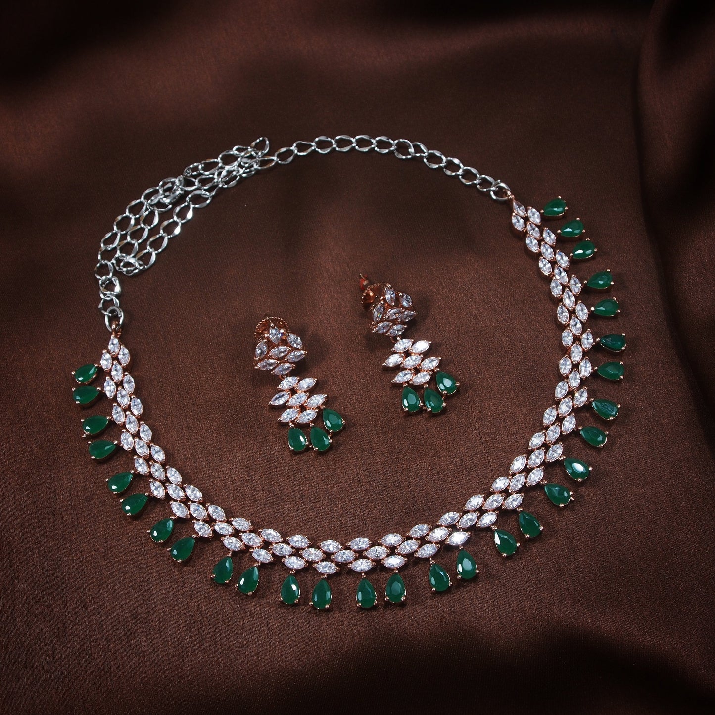 Women's Rose Gold Green Jewellery Set