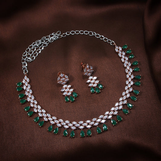 Women's Rose Gold Green Jewellery Set