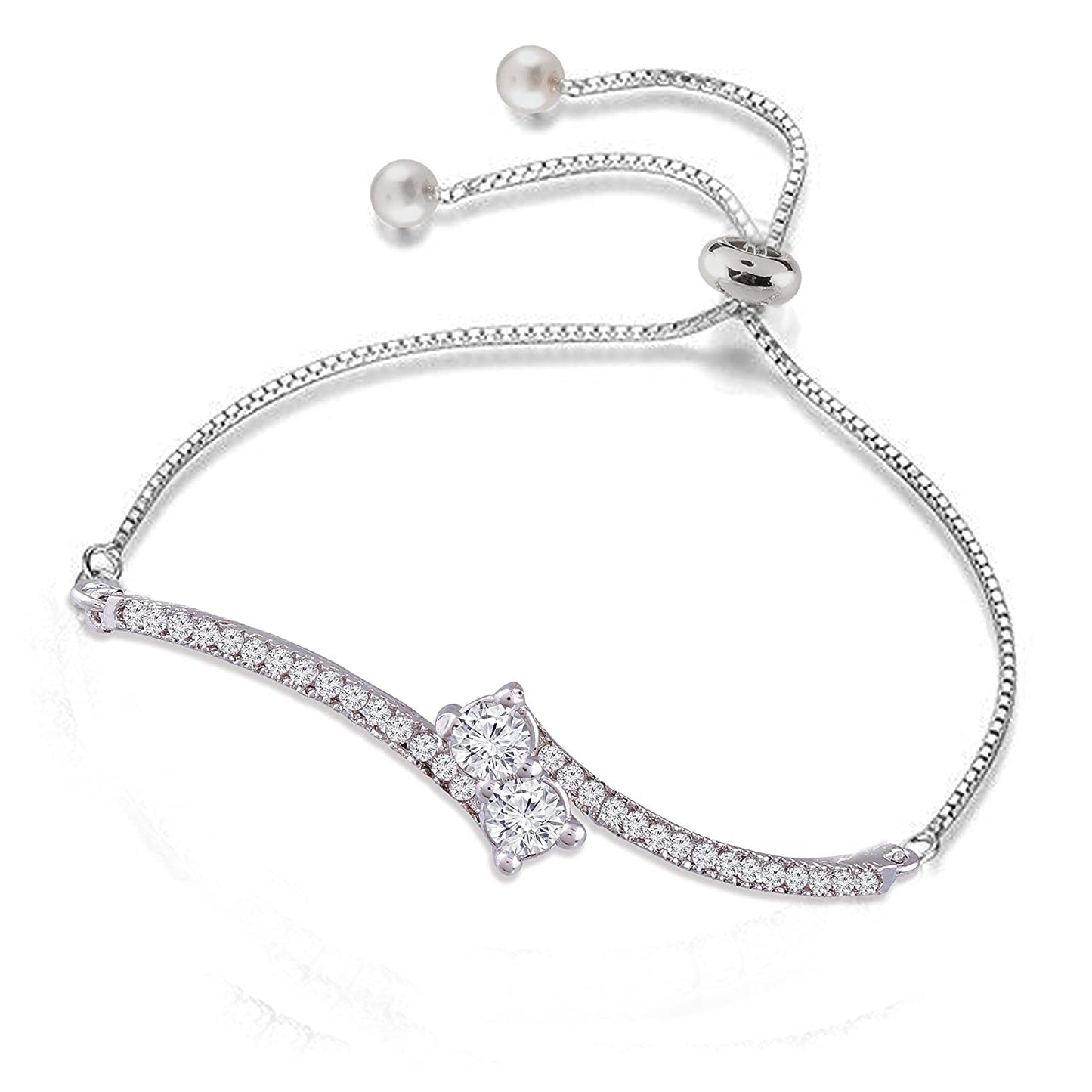 Women's Cubic Zirconia Adjustable Bracelet Jewellery with Pull-Chain for Women