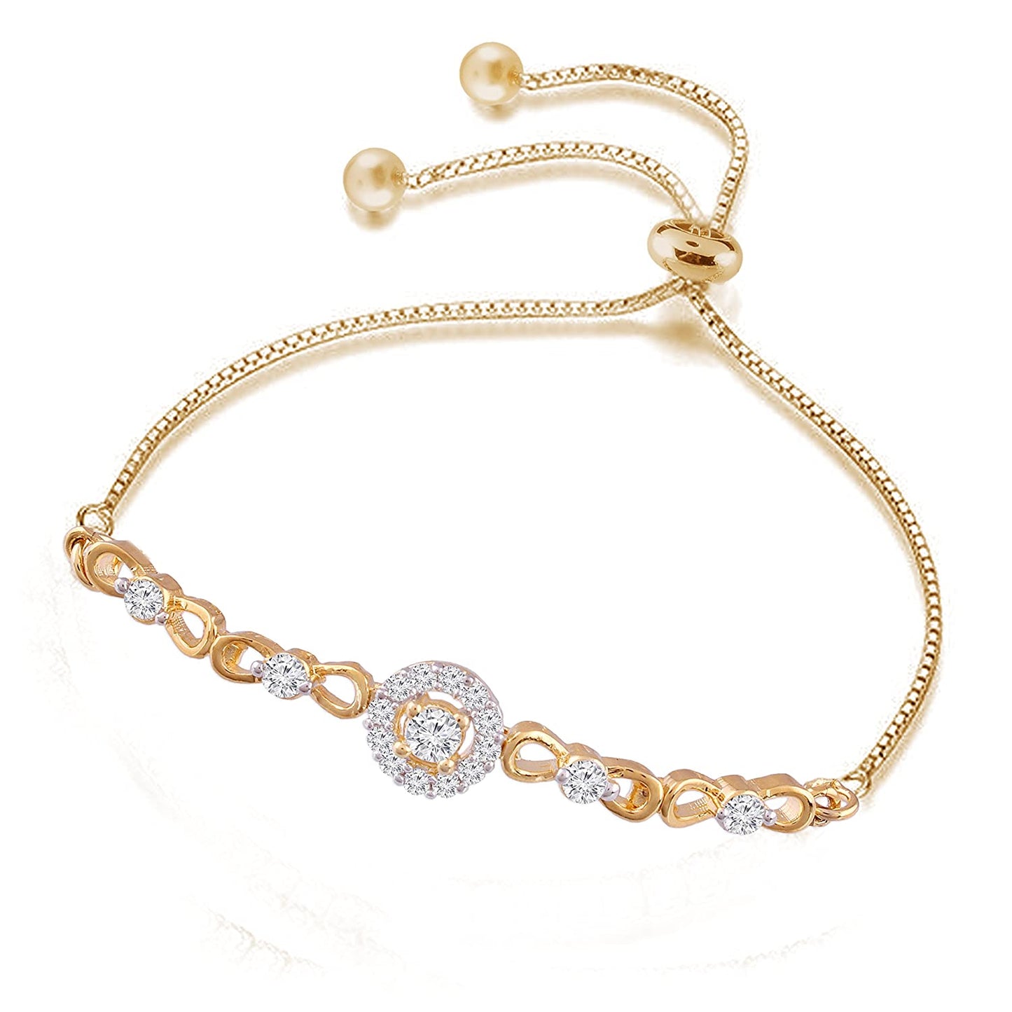 Women's Cubic Zirconia Adjustable Bracelet Jewellery with Pull-Chain for Women