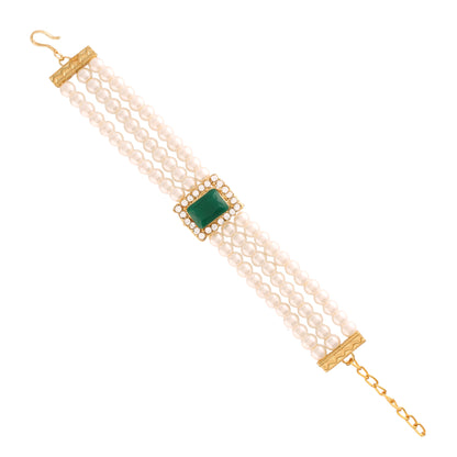 Women's 3 Layered Emerald Stone Beaded Pearl Bracelets