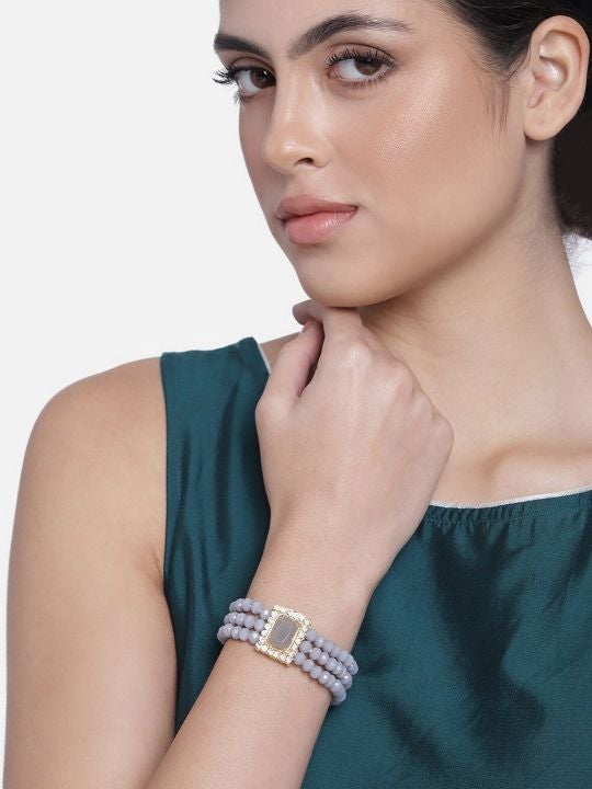 Women's 3 Layered Emerald Stone Beaded Pearl Bracelets