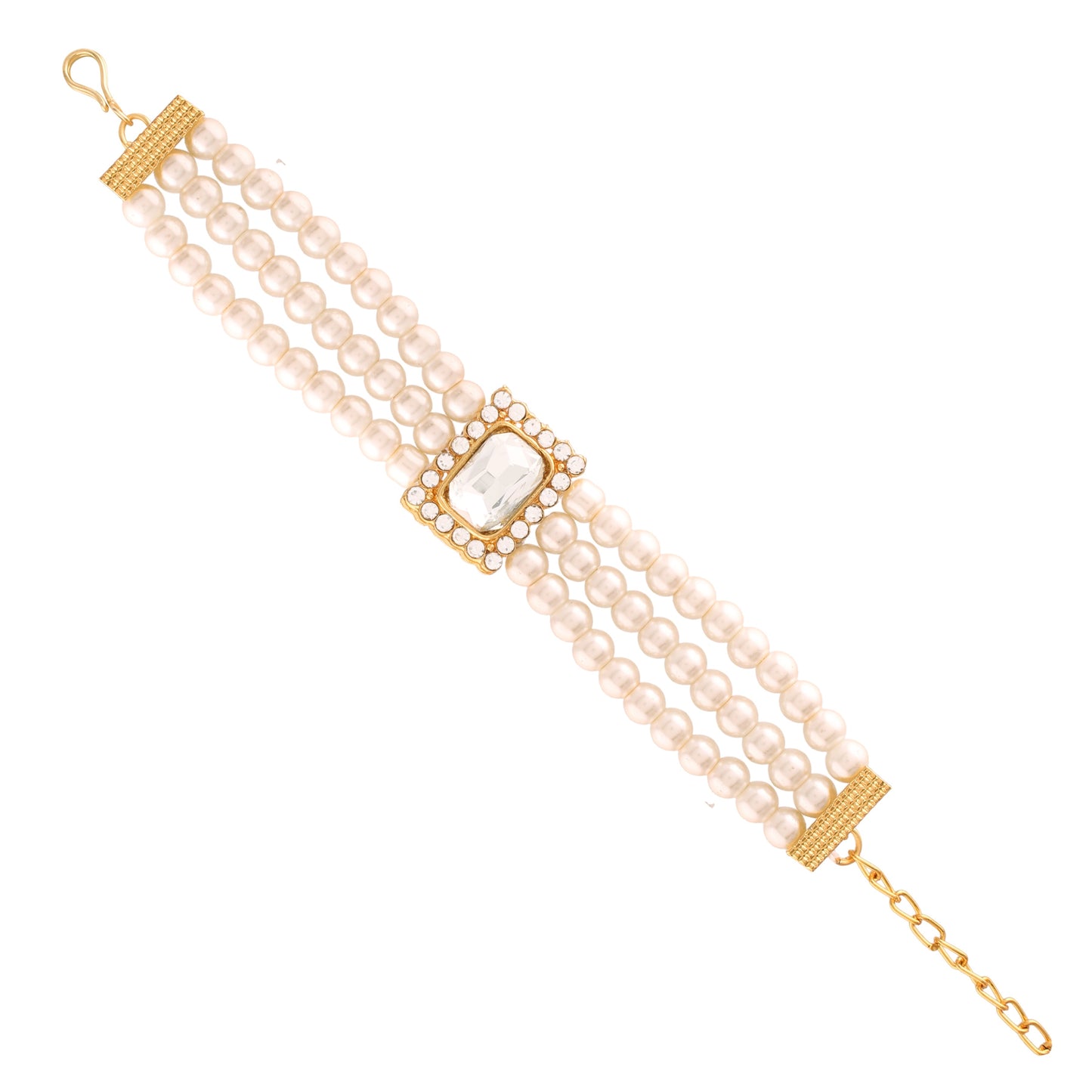Women's 3 Layered Emerald Stone Beaded Pearl Bracelets