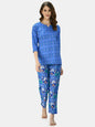 Women's Robin Blue Cotton Printed Half Sleeve V Neck Casual Night Suit