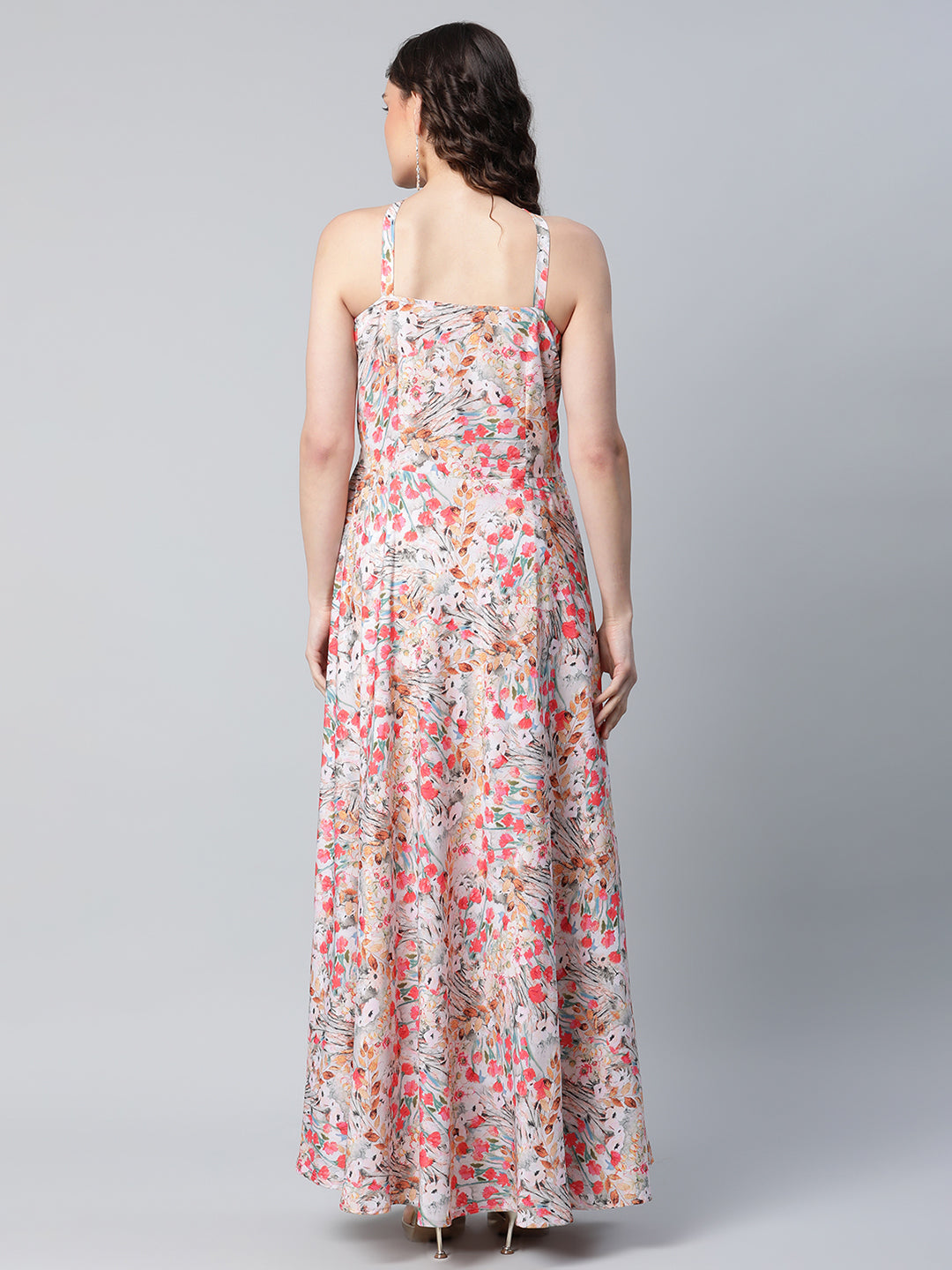 Women's Crepe Printed Classic White Romantic Florals Dress
