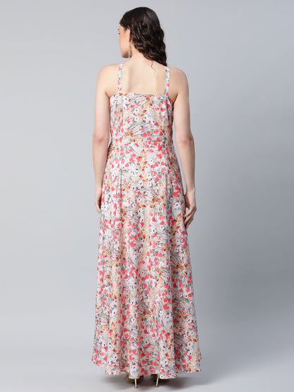 Women's Crepe Printed Classic White Romantic Florals Dress