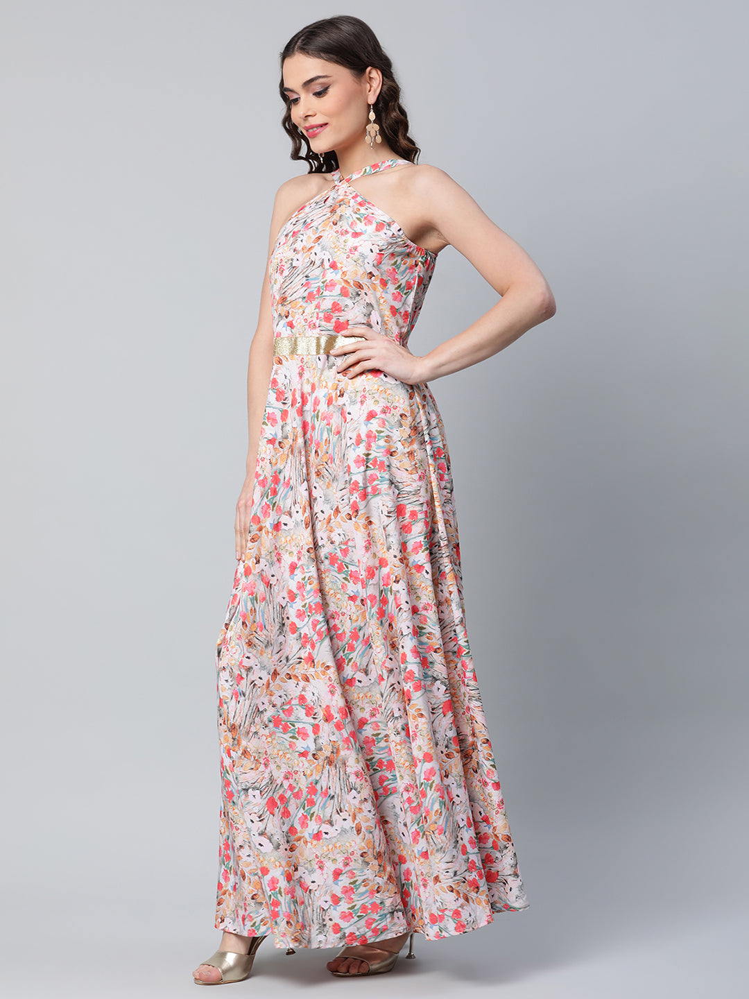 Women's Crepe Printed Classic White Romantic Florals Dress