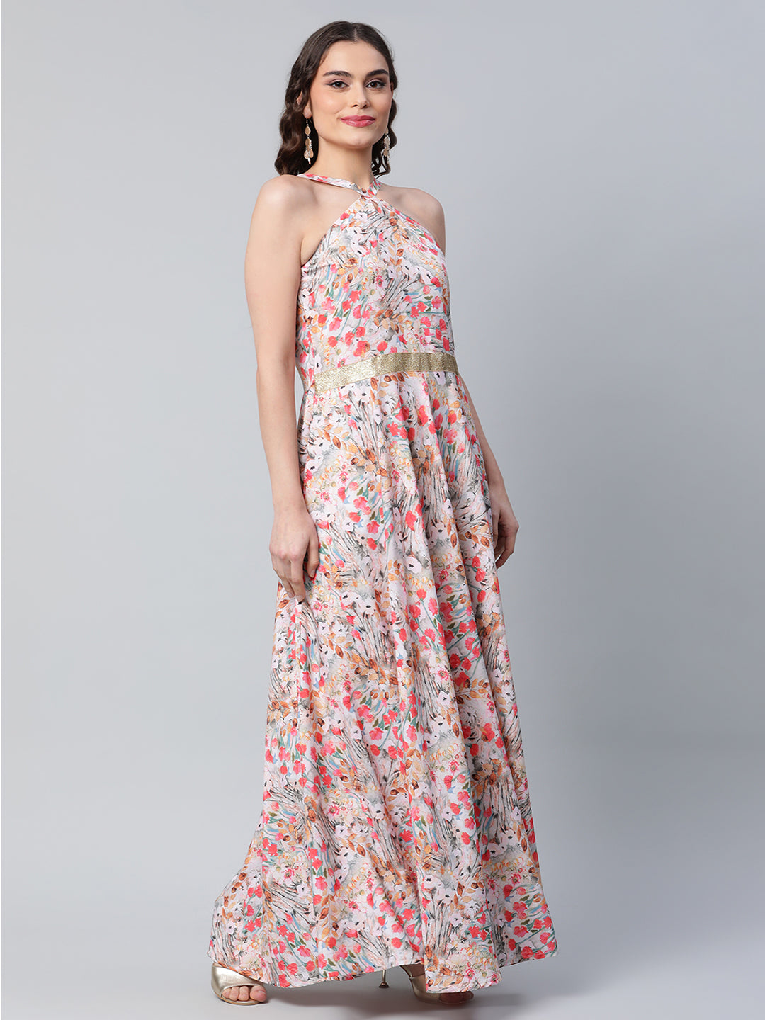 Women's Crepe Printed Classic White Romantic Florals Dress