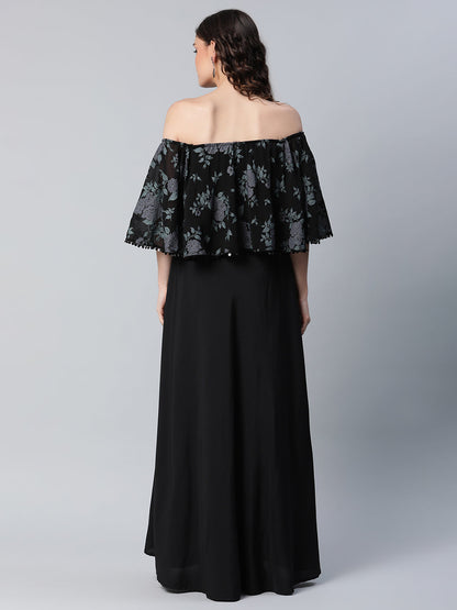 Women's Crepe Printed Black Dress