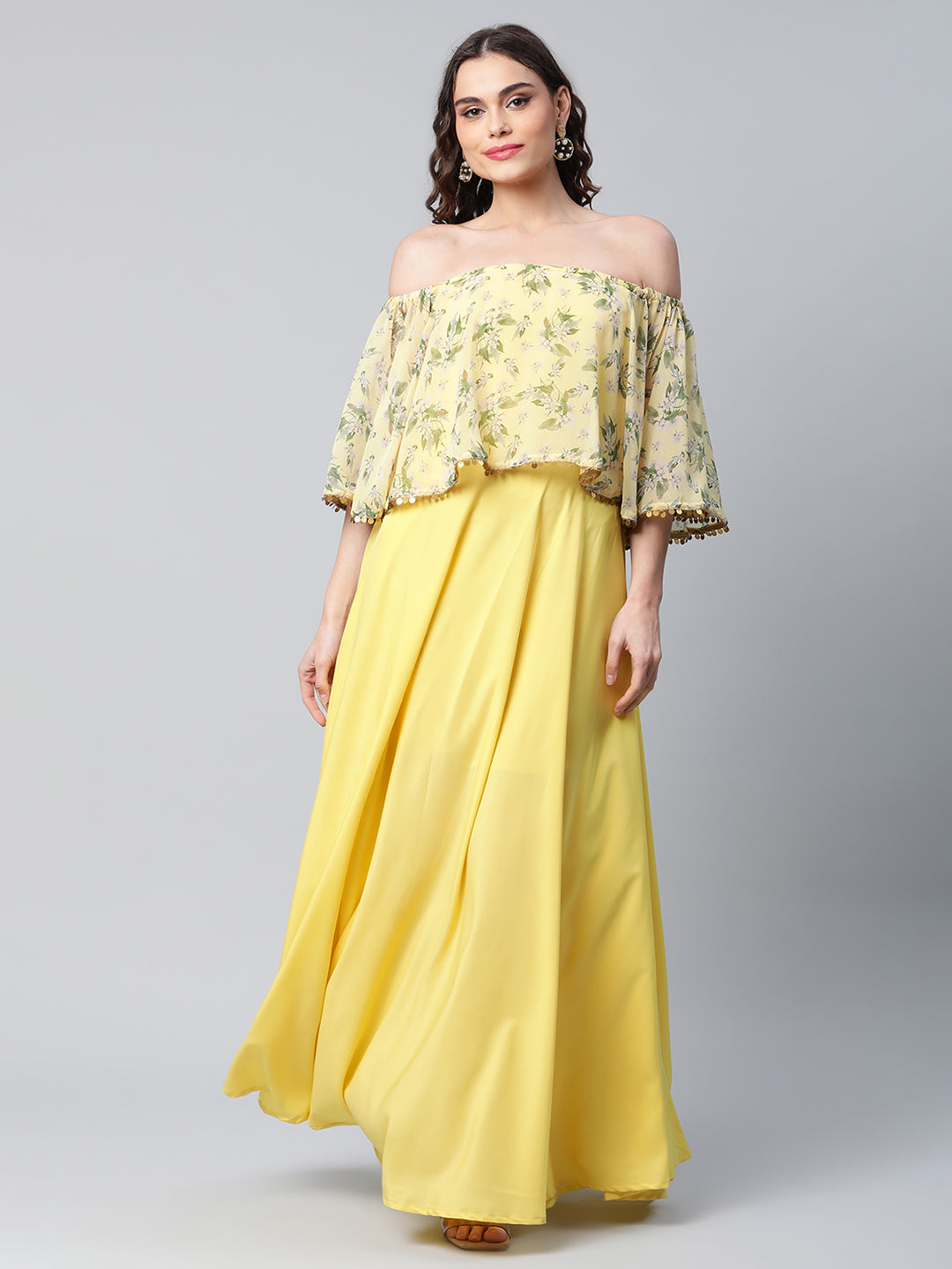 Women's Crepe Printed Yellow Dress
