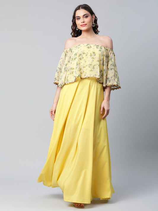 Women's Crepe Printed Yellow Dress