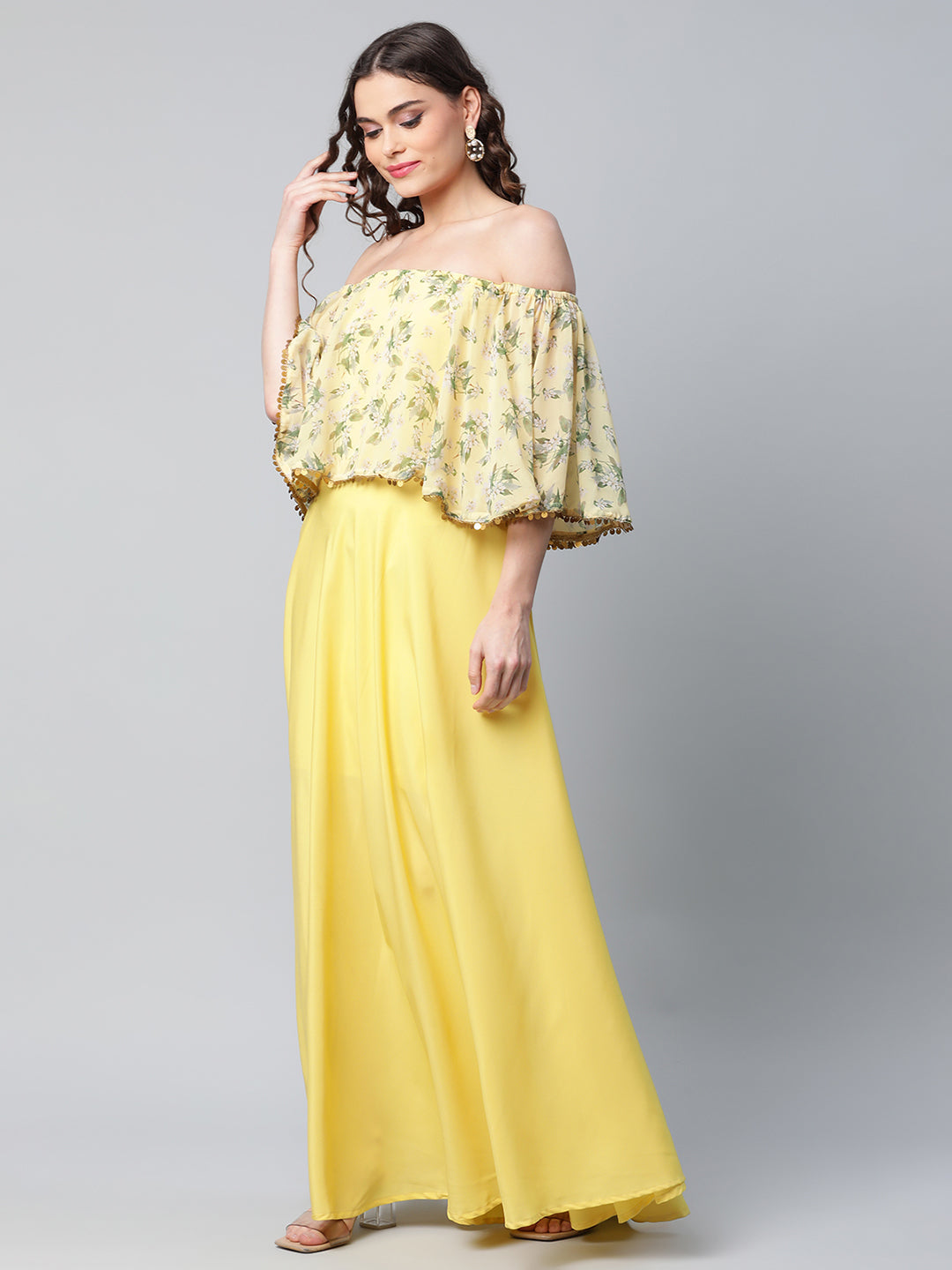 Women's Crepe Printed Yellow Dress