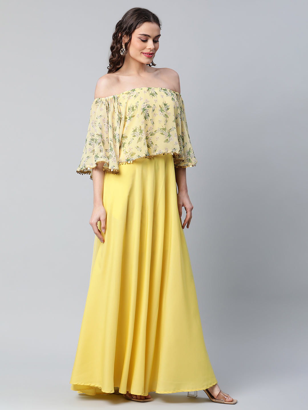 Women's Crepe Printed Yellow Dress