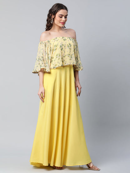 Women's Crepe Printed Yellow Dress