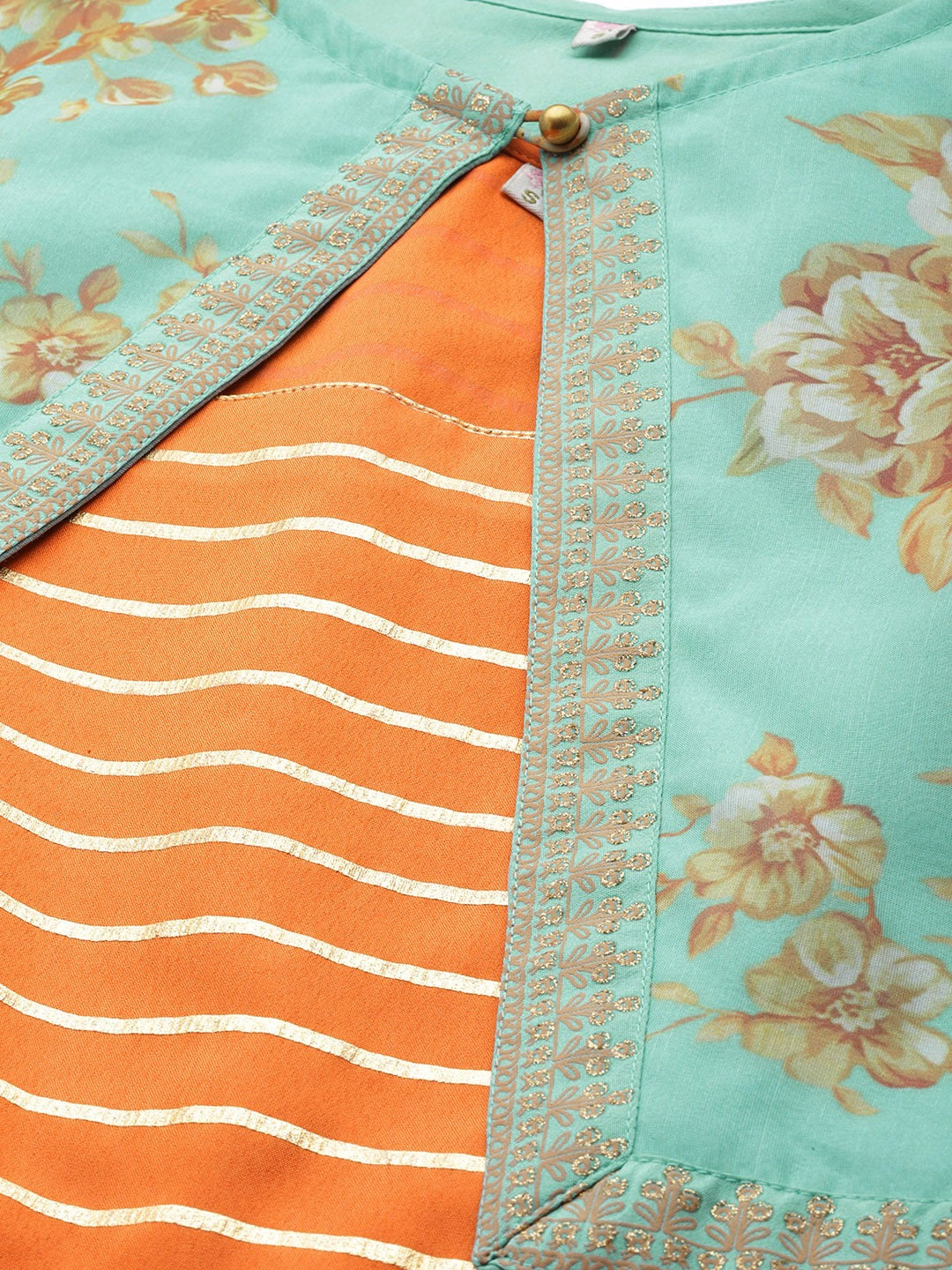 Women's Orange Crepe Striped Kurta With Jacke