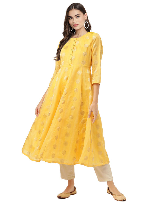 Women's Yellow Chanderi Jacquard Woven Dress