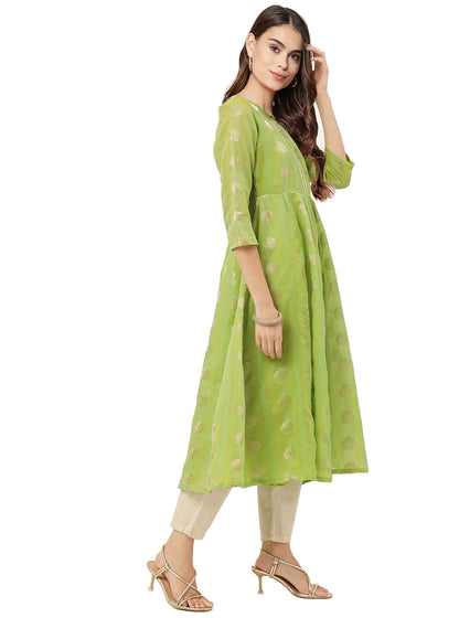 Women's Green Chanderi Jacquard Woven Dress