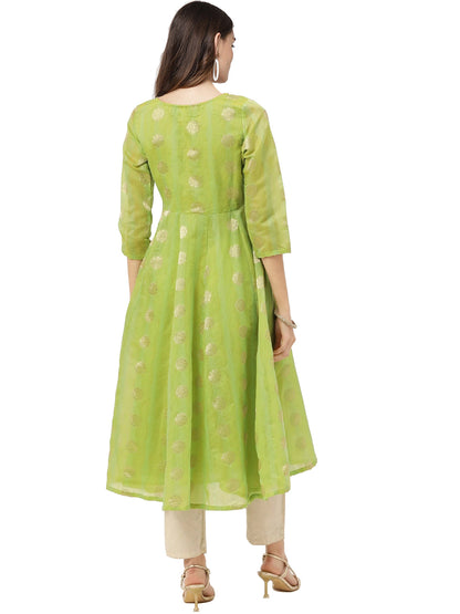 Women's Green Chanderi Jacquard Woven Dress