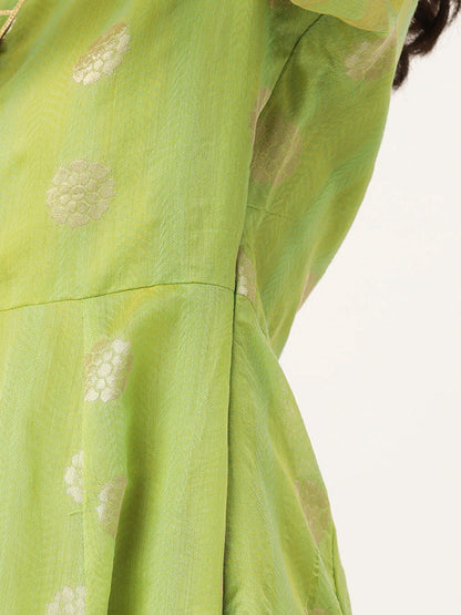 Women's Green Chanderi Jacquard Woven Dress