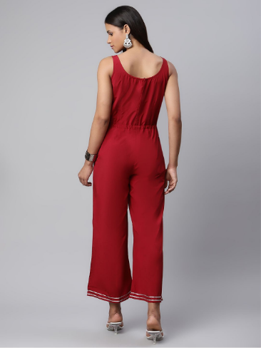 Women's Maroon Chiffon Printed Jumpsuit