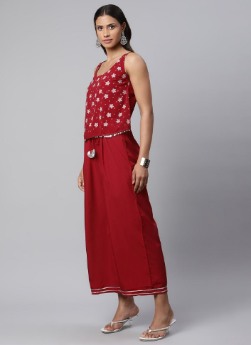Women's Maroon Chiffon Printed Jumpsuit