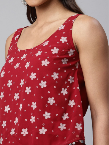 Women's Maroon Chiffon Printed Jumpsuit