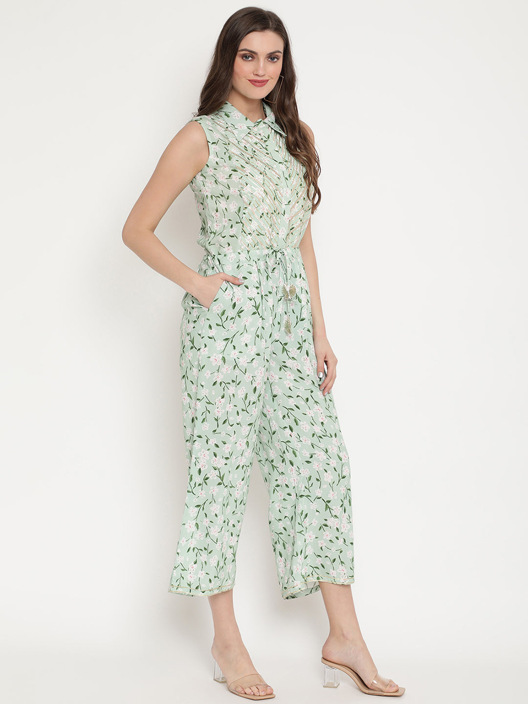 Women's Mint Rayon Printed Jumpsuit