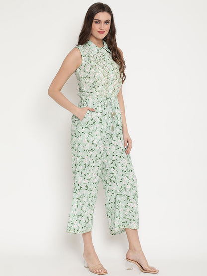 Women's Mint Rayon Printed Jumpsuit