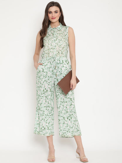 Women's Mint Rayon Printed Jumpsuit