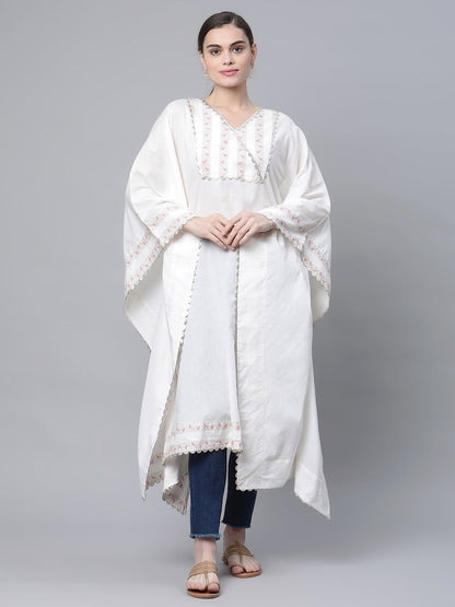 Women's Off White Cotton Printed Flared Sleeve Kaftan Kurta By Ah