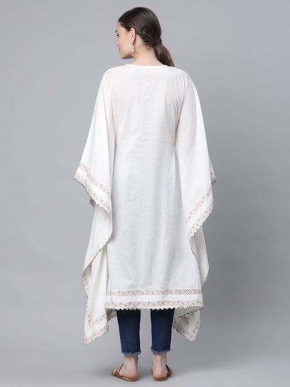 Women's Off White Cotton Printed Flared Sleeve Kaftan Kurta By Ah