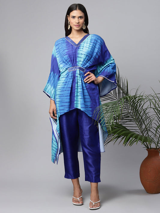 Women's Royal Blue Crepe Digital Printed Kaftan Kurta