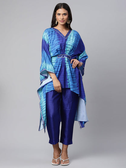 Women's Royal Blue Crepe Digital Printed Kaftan Kurta