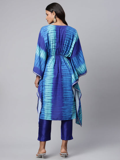 Women's Royal Blue Crepe Digital Printed Kaftan Kurta