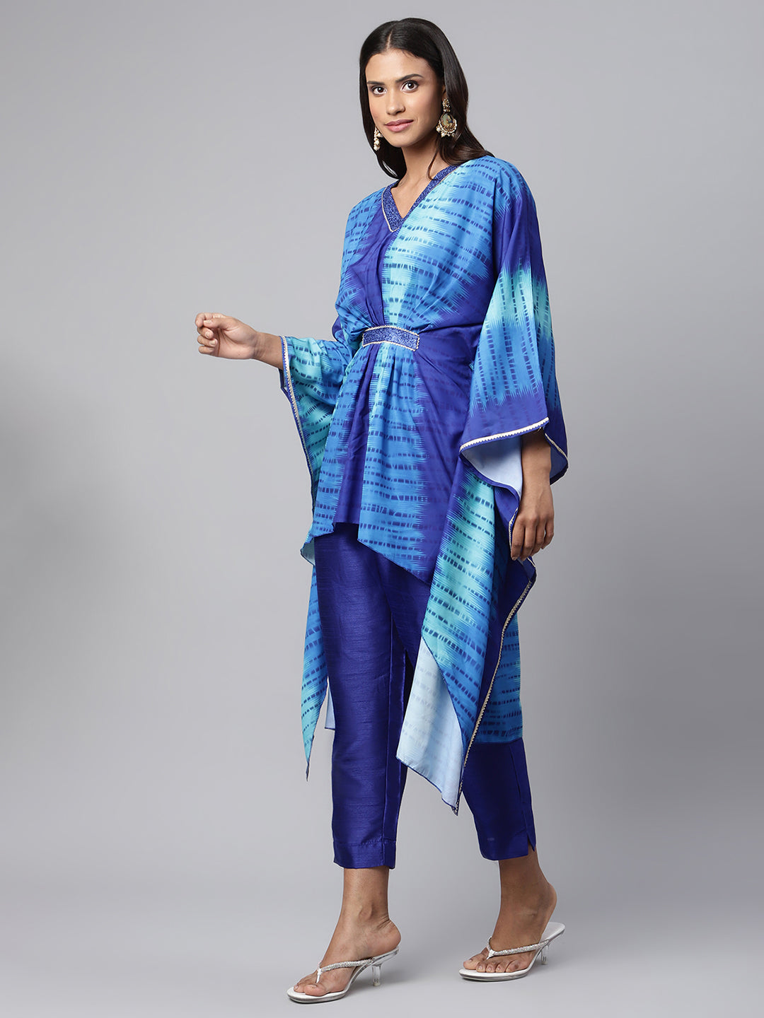 Women's Royal Blue Crepe Digital Printed Kaftan Kurta