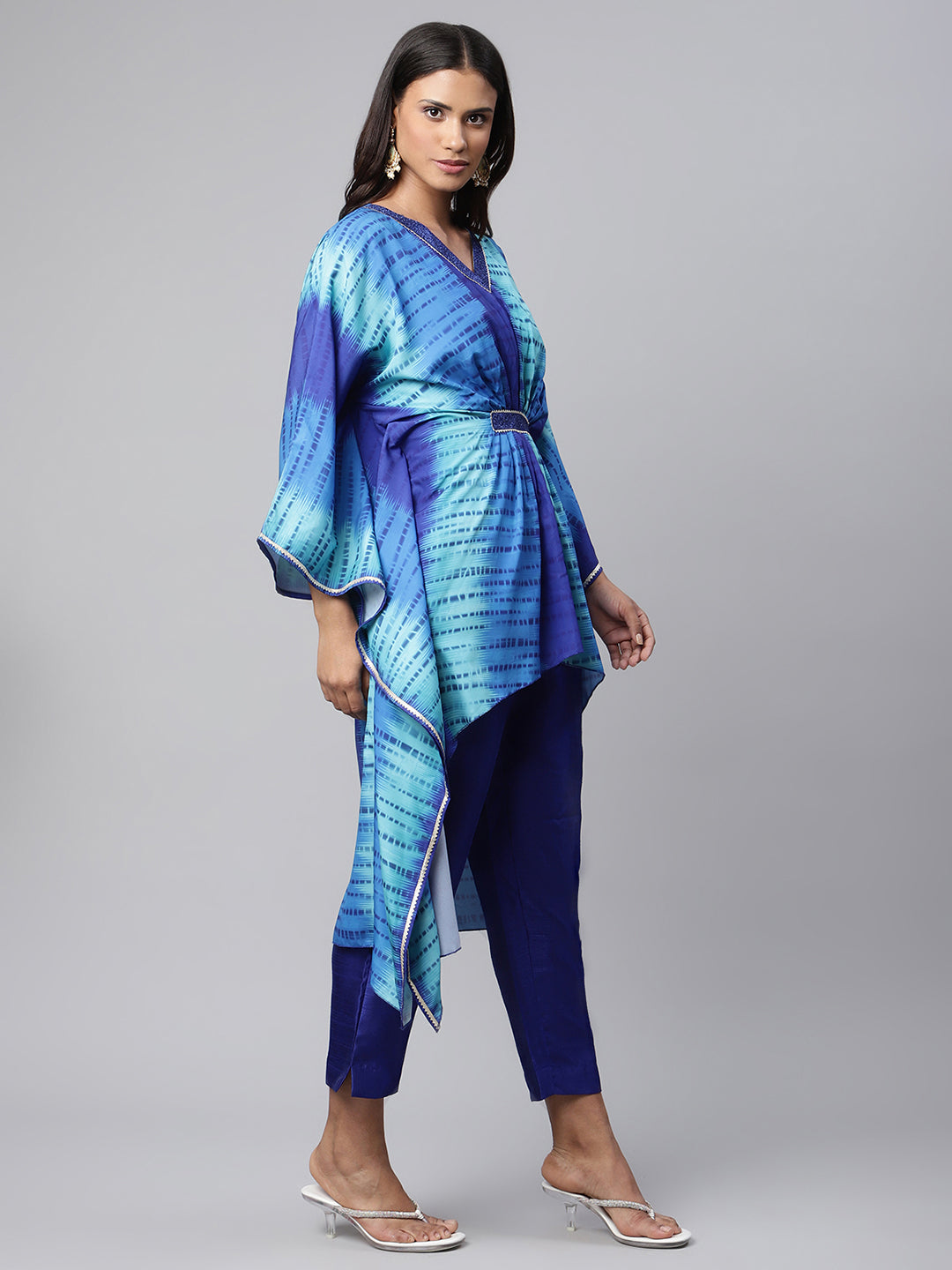 Women's Royal Blue Crepe Digital Printed Kaftan Kurta